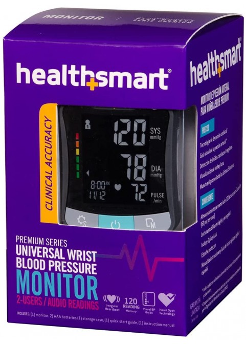 HealthSmart Digital Blood Pressure Monitor with Automatic Wrist Cuff that Displays Blood Pressure, Pulse Rate and Irregular Heartbeat, Stores up to 120 Readings for 2 Users, Black