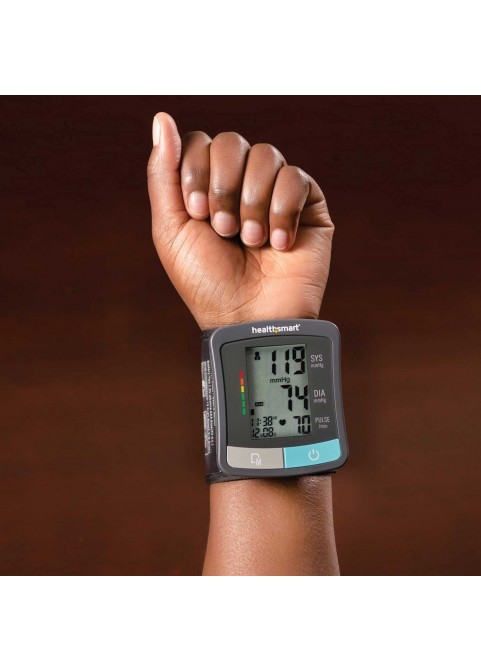 HealthSmart Digital Blood Pressure Monitor with Automatic Wrist Cuff that Displays Blood Pressure, Pulse Rate and Irregular Heartbeat, Stores up to 120 Readings for 2 Users, Black