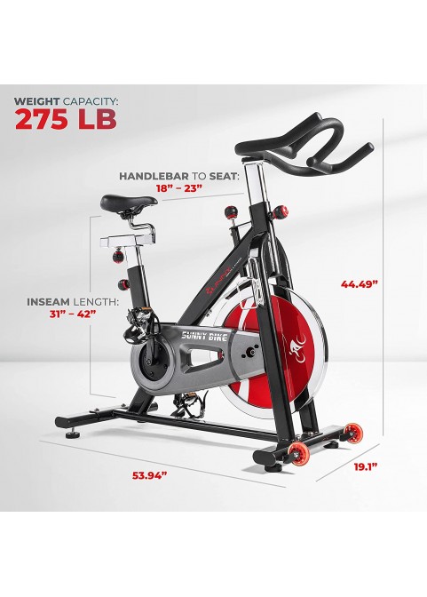 Sunny Health &amp; Fitness Indoor Cycle Exercise Bike with Heavy Chrome 49 LB / 22 LB Flywheel