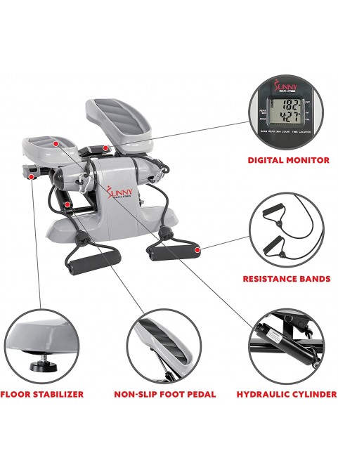 Sunny Health &amp; Fitness Versa Stepper Step Machine w/Wide Non-Slip Pedals, Resistance Bands and LCD Monitor - SF-S0870